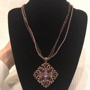 Lia Sophia multi strand cross pendant necklace